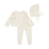 BEE & DEE 4PC POINTELLE WRAP  CARDIGAN, LEGGING, BONNET AND BLANKET SET (BRIS SET)
